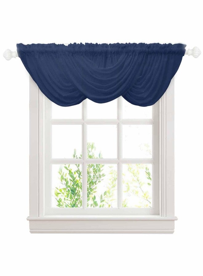 LooPoP Waterfall Valances for Windows Navy Blue Swag Valance Curtains Solid Color Sheer Valance Window Treatment for Living Room Kitchen Bedroom Bathroom Rod Pocket Curtain Drape 3 Panels - Image 1